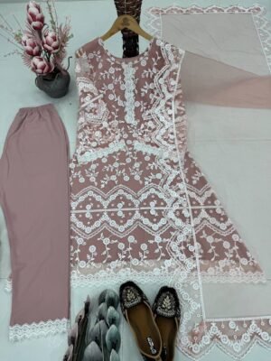 Alternative view of DESIGNER HEAVY SOFT NET CHINE WORK WITH ZIPYO LESS FANCY TOP-PENT DUPATTA SET