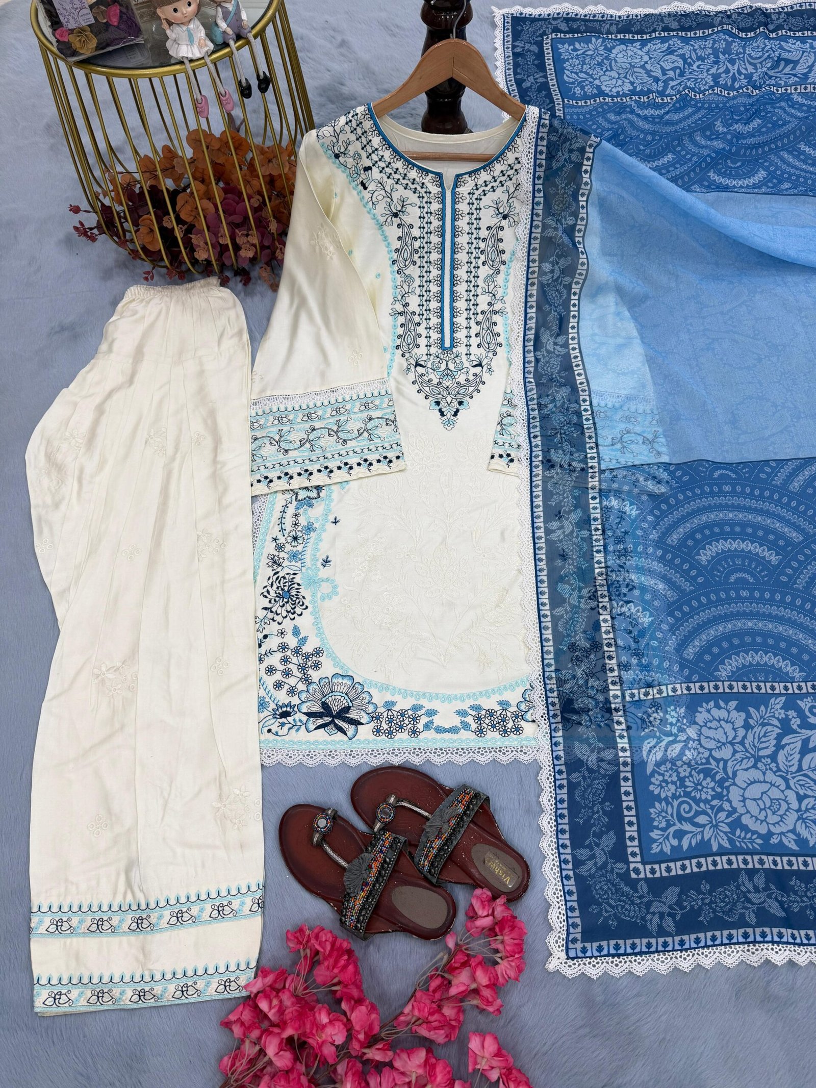 Launching New Đěsigner Party Wear Look Pur Satin Rayon Top & Farshi Palazzo With Dupatta set - Image 2