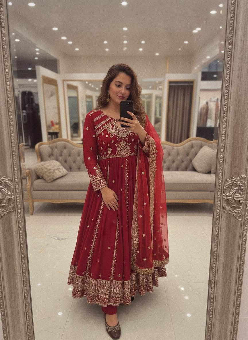 LAUNCHING NEW RED , RAMA , YELLOW DESIGNER ANARKALI GOWN