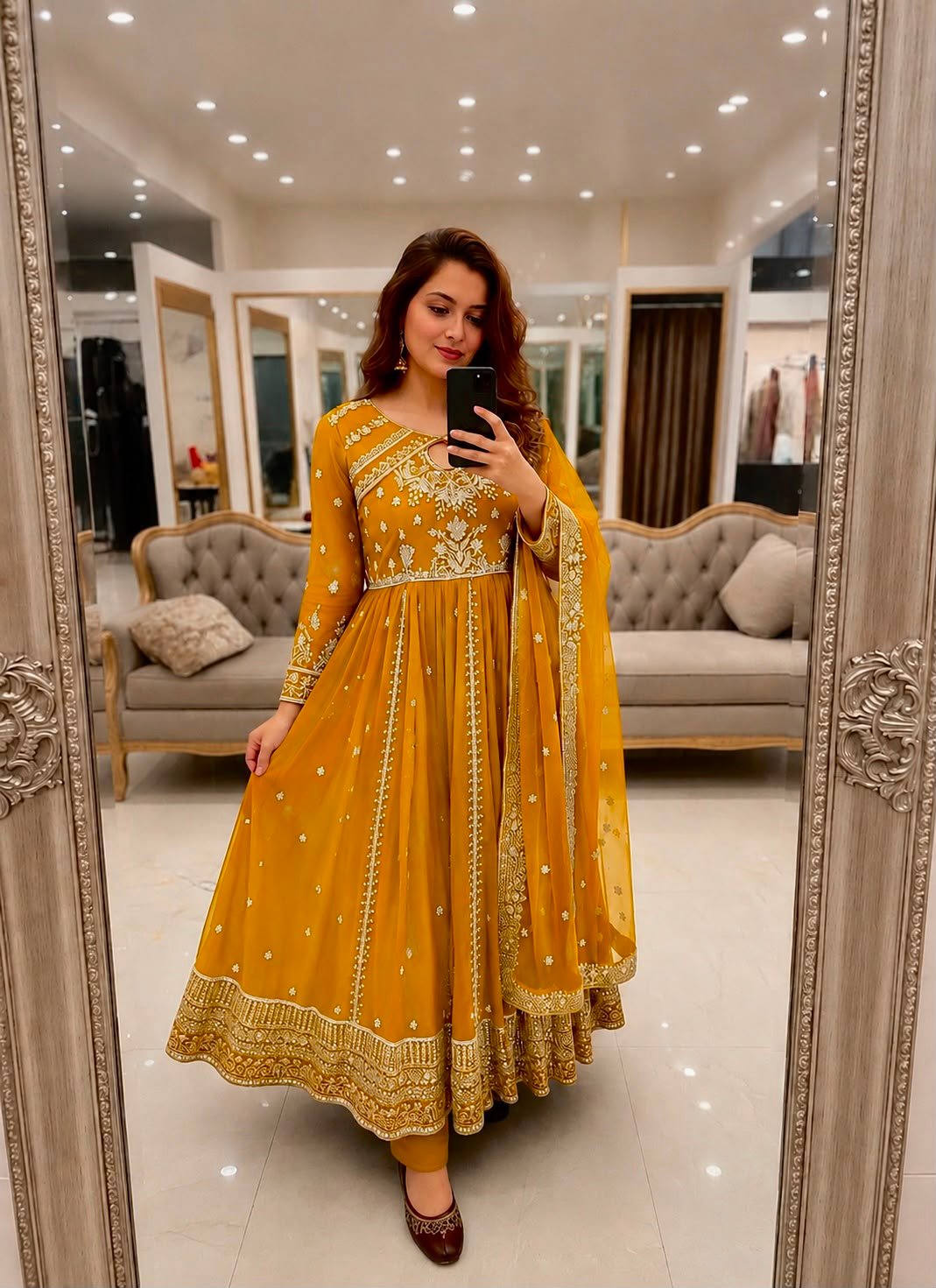 LAUNCHING NEW RED , RAMA , YELLOW DESIGNER ANARKALI GOWN - Image 5