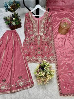 Alternative view of PRESERNTING NEW READY TO WEAR DESIGN HEAVY EMBROIDERY AND SEQUENCE WORK TOP - PLAZZO WITH  DUPATTA
