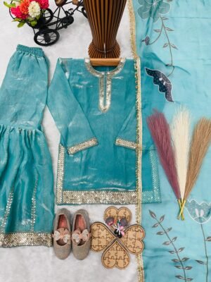 Alternative view of Trending Launching New Đěsigner Party Wear Look Heavy Fendi Silk Top Sharara & Dupatta Set
