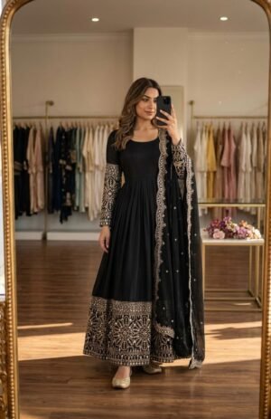 Launching New Design Trending Cinon Silk Gwon&Pent&dupatta Reddy To Wear Look
