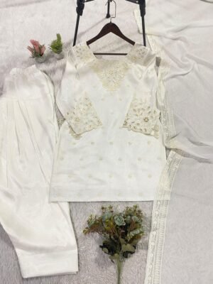 Alternative view of HANIA AMIR INSPIRED BEADS WITH SEQUENCE EMBROIDERY WORKED TOP, FARSI SALWAAR WITH DUPATTA
