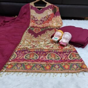 Alternative view of Elevate your festive wardrobe with this breathtaking 3-piece ethnic ensemble, crafted from premium, lightweight Chinon fabric.
