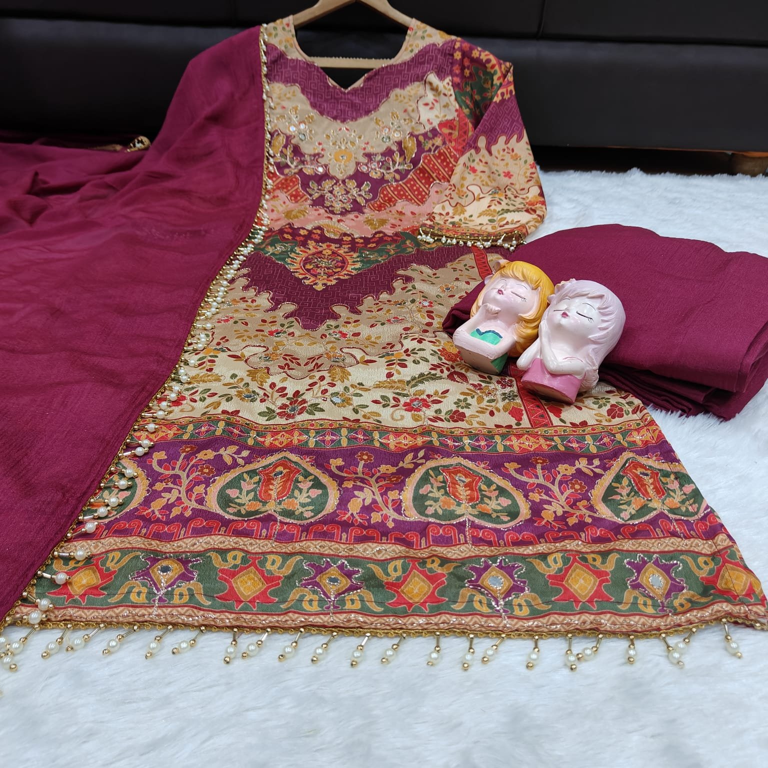 Elevate your festive wardrobe with this breathtaking 3-piece ethnic ensemble, crafted from premium, lightweight Chinon fabric. - Image 2