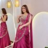 Get festive ready in our new Trending Lehenga Style Saree indow-Western With Blouse  set  With Embroidery Work detailing.