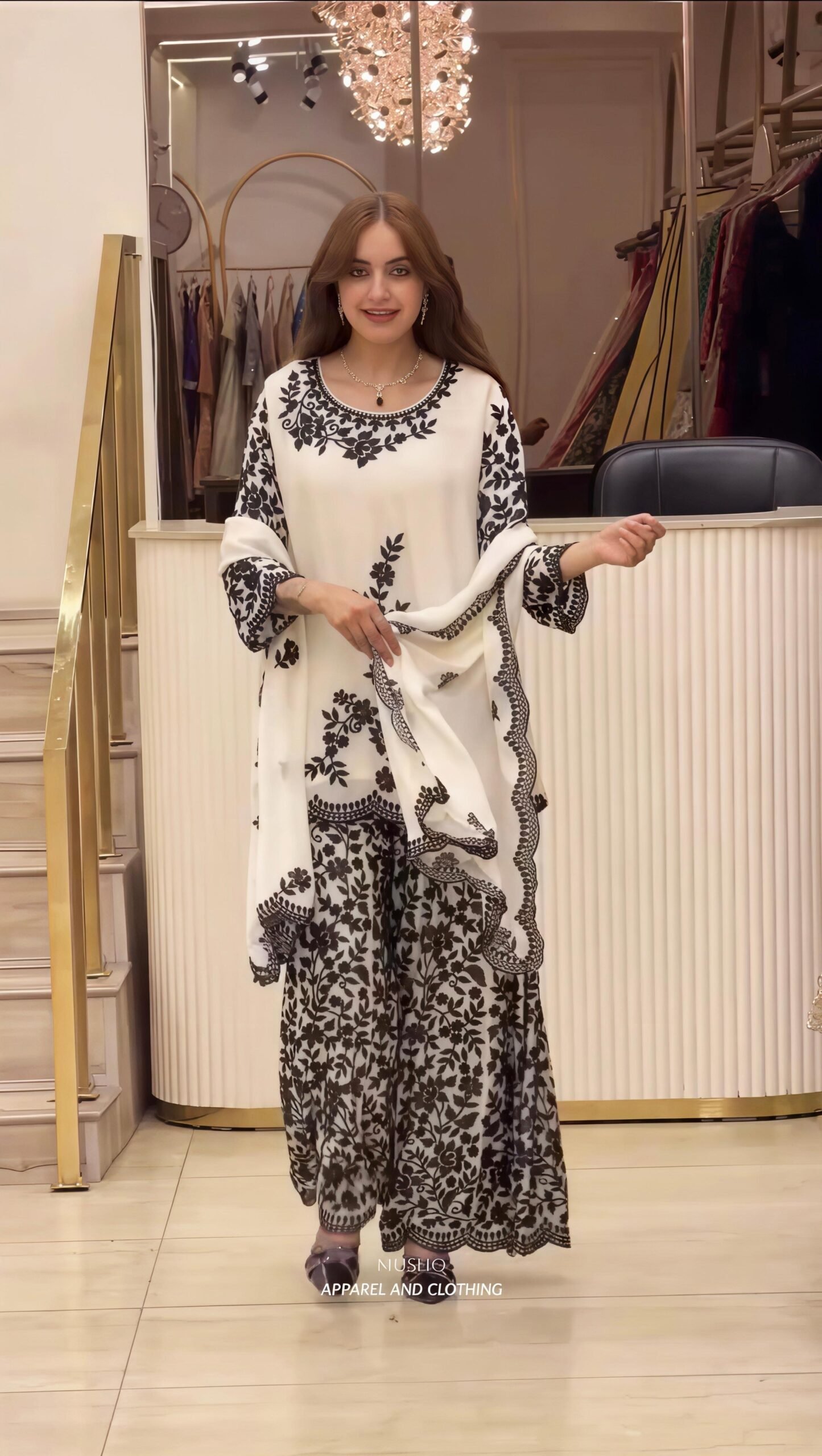 Presenting New Designer Pure Heavy Faux Georgette With Embroidery Sequence Work Top-Bottom And Dupatta Set Fully Stitched Ready To Wear