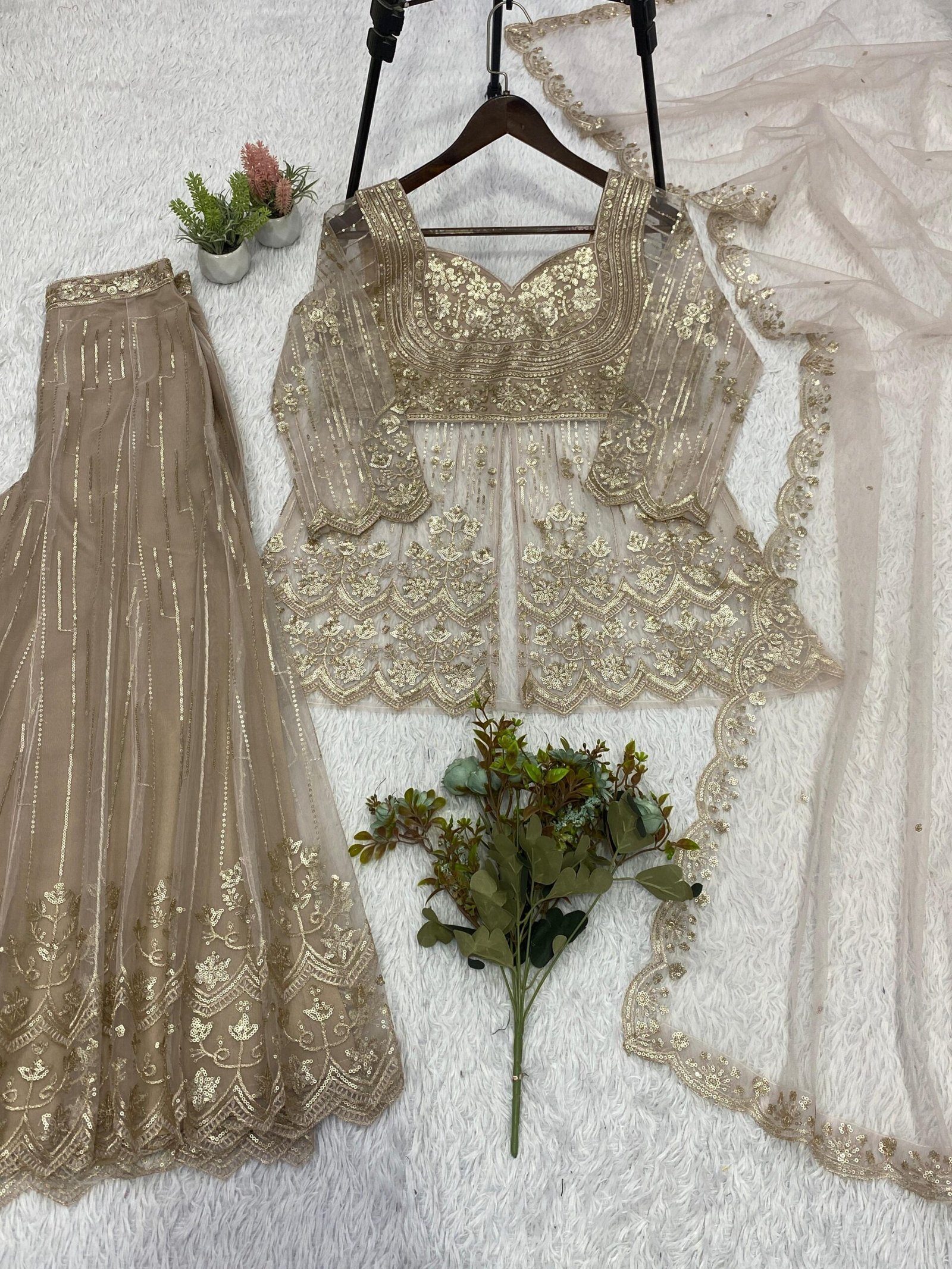THIS SEASON WEAR OUR BEAUTIFUL AND HEAVY INDO-WESTERN FITS SEQUENCE EMBROIDERED TOP , PLAZZO WITH DUPATTA - Image 2