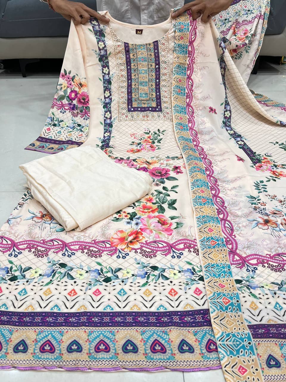Featuring Lilac Silks Suit which is beautifully decorated with digital prints and hand embroidery and hand works. - Image 2