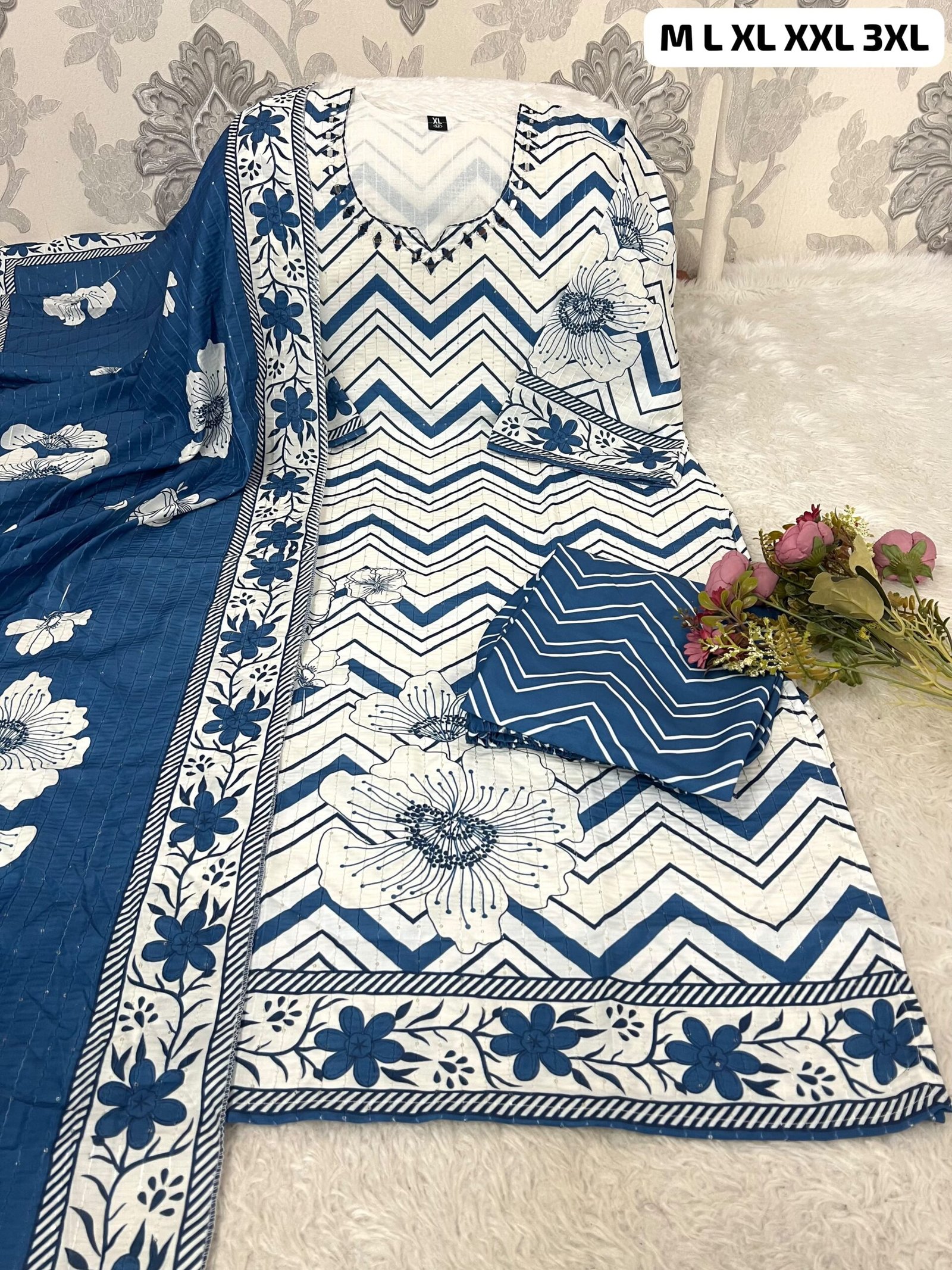 Morgan Sequence Silk Digital Print Kurti With Pant With Dupatta - Image 2