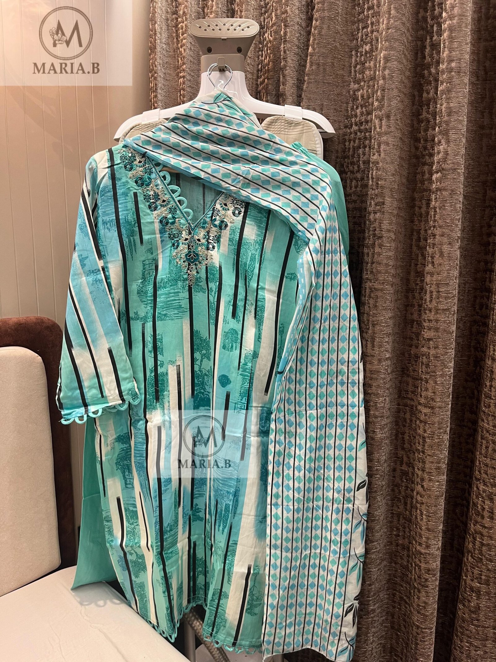 FULL STITCHED JAAM COTTON TOP WITH SELF EMBROIDERY ON NECK WITH STYLING IN SLEEVES & DAMAN - Image 2
