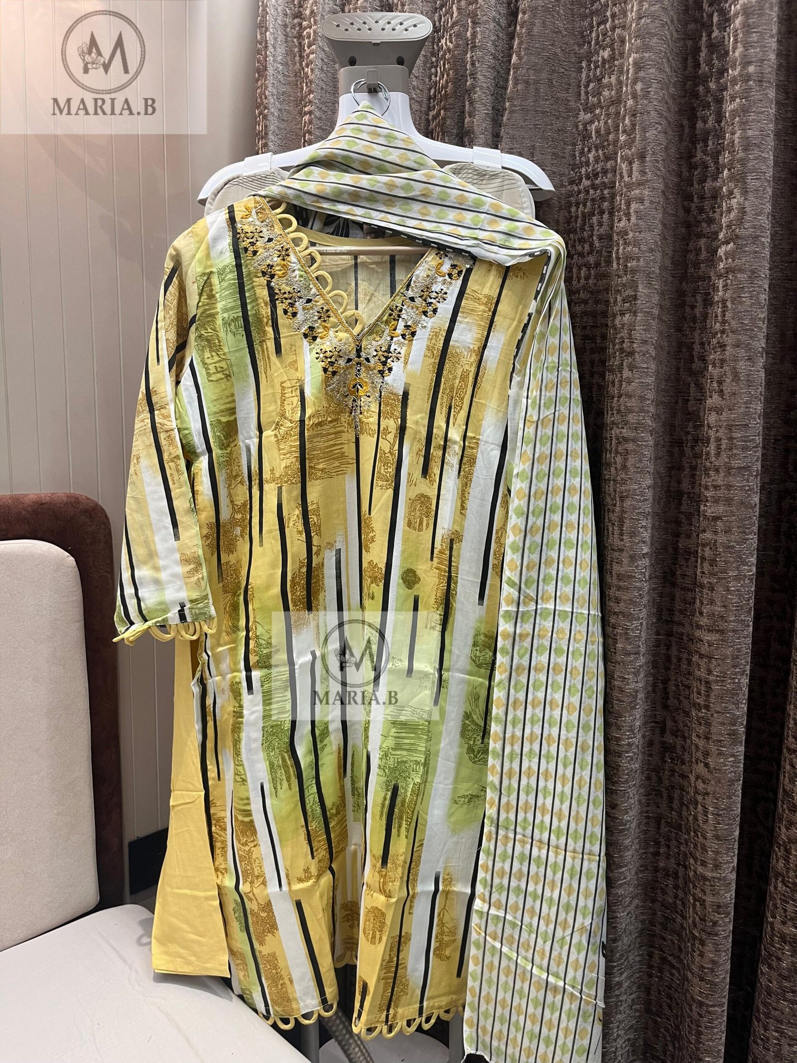 FULL STITCHED JAAM COTTON TOP WITH SELF EMBROIDERY ON NECK WITH STYLING IN SLEEVES & DAMAN - Image 4