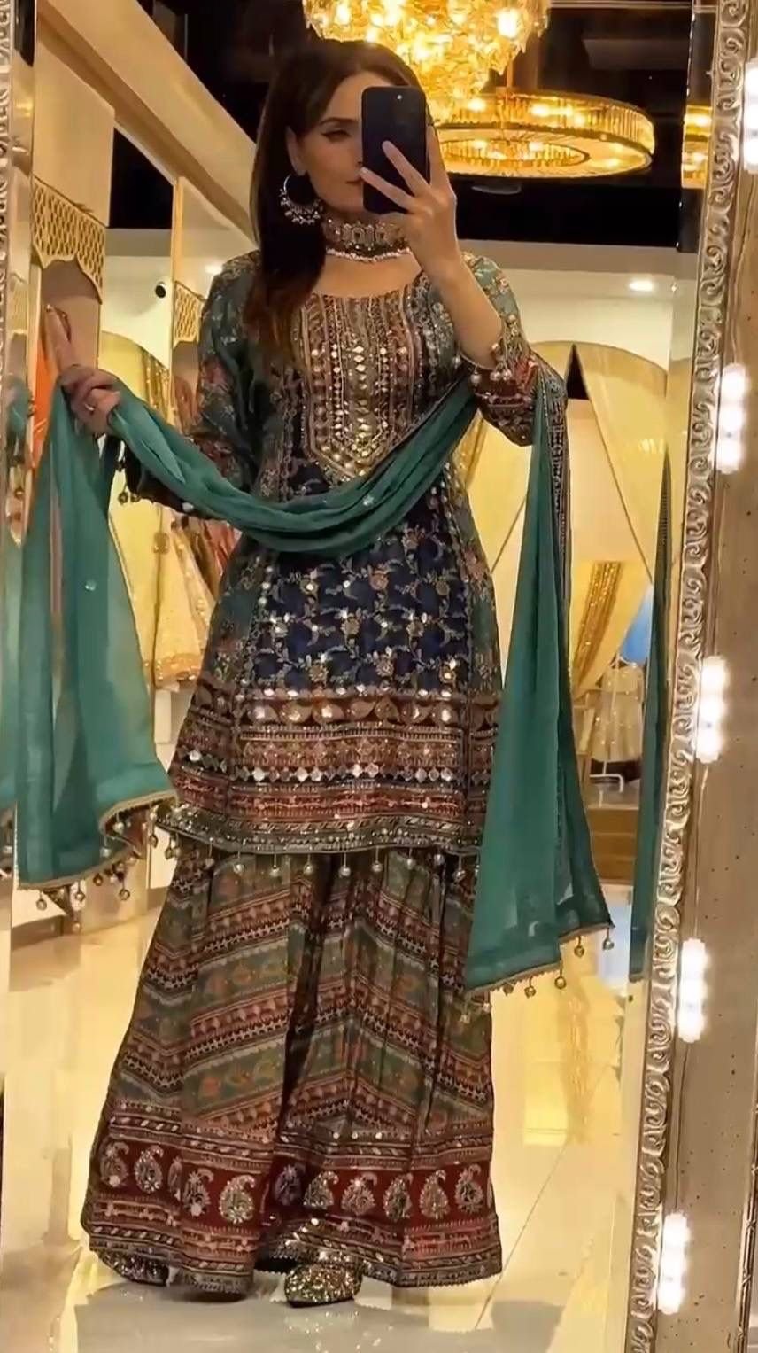 AK LUNCHING NEW ĐĚSIGNER PARTY WEAR TOP ANDPLAZZO. WITH FANCY DUPPATA WITH EMBROIDERY WORK