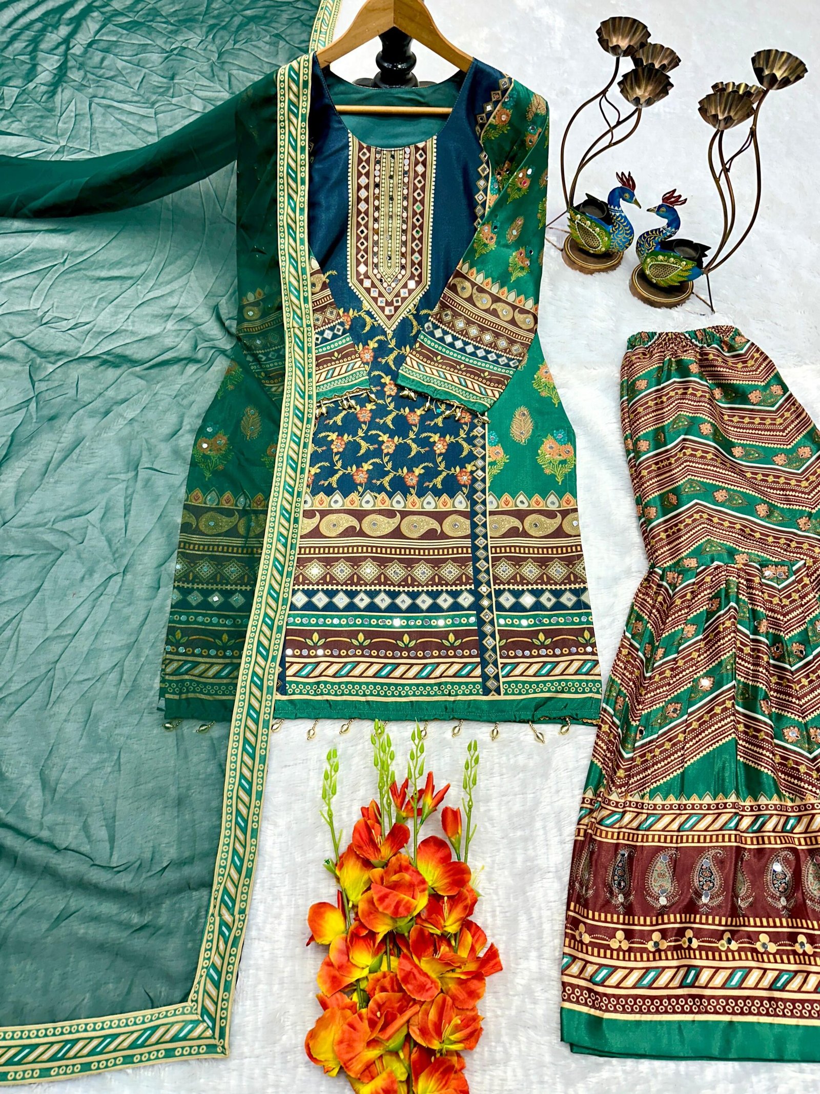 AK LUNCHING NEW ĐĚSIGNER PARTY WEAR TOP ANDPLAZZO. WITH FANCY DUPPATA WITH EMBROIDERY WORK - Image 2