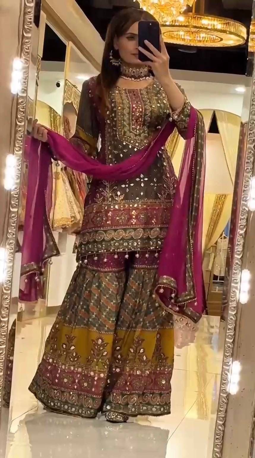 AK LUNCHING NEW ĐĚSIGNER PARTY WEAR TOP ANDPLAZZO. WITH FANCY DUPPATA WITH EMBROIDERY WORK - Image 3