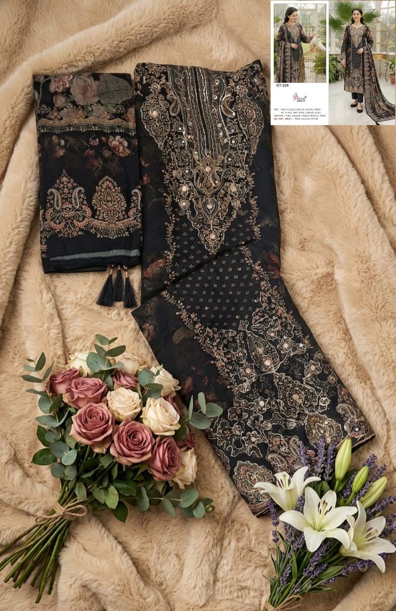 Pure Viscous Maslin Digital Print and Aari Work with dimond Bottom- Pure Viscose Rayon - Image 4