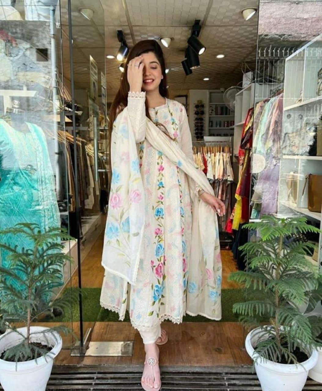 Anarkali chicken shifli work Hand-Painted cotton fabric specailly ethnic designed for you*