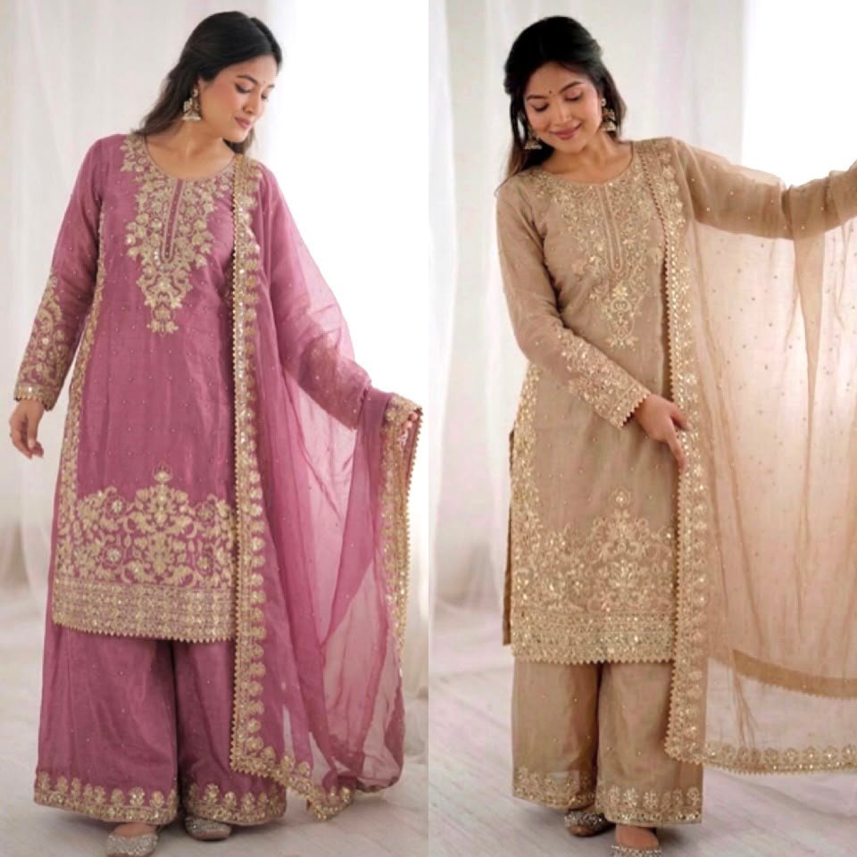 Presenting New Designer Collection In GMY SILK With Heavy Embroidery Coding Sequence Work Top-Bottom And Dupatta Set Fully Stitched Ready To Wear - Image 5