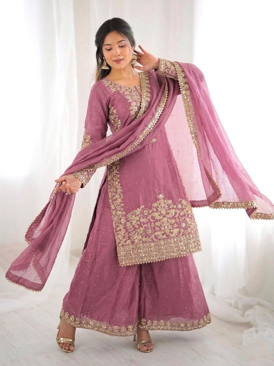 Presenting New Designer Collection In GMY SILK With Heavy Embroidery Coding Sequence Work Top-Bottom And Dupatta Set Fully Stitched Ready To Wear