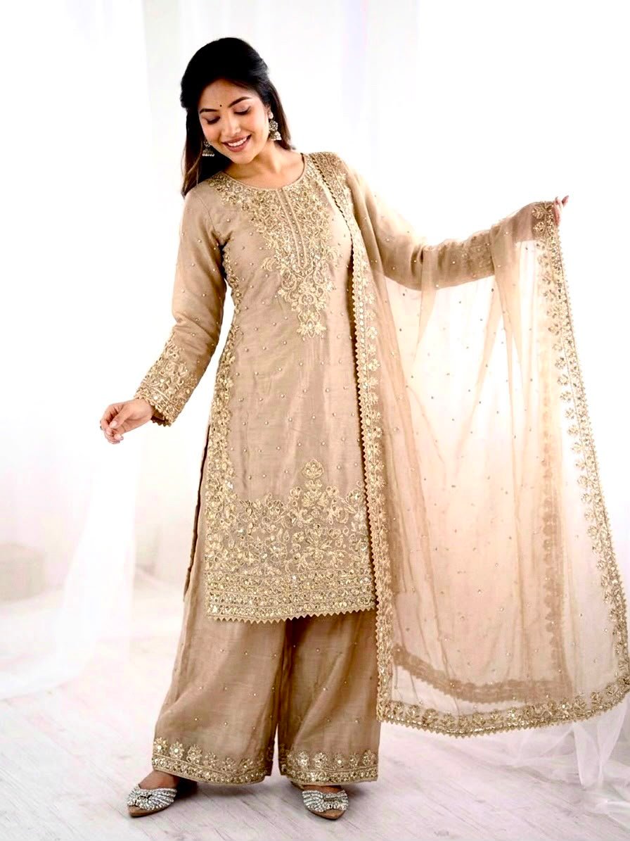 Presenting New Designer Collection In GMY SILK With Heavy Embroidery Coding Sequence Work Top-Bottom And Dupatta Set Fully Stitched Ready To Wear - Image 3