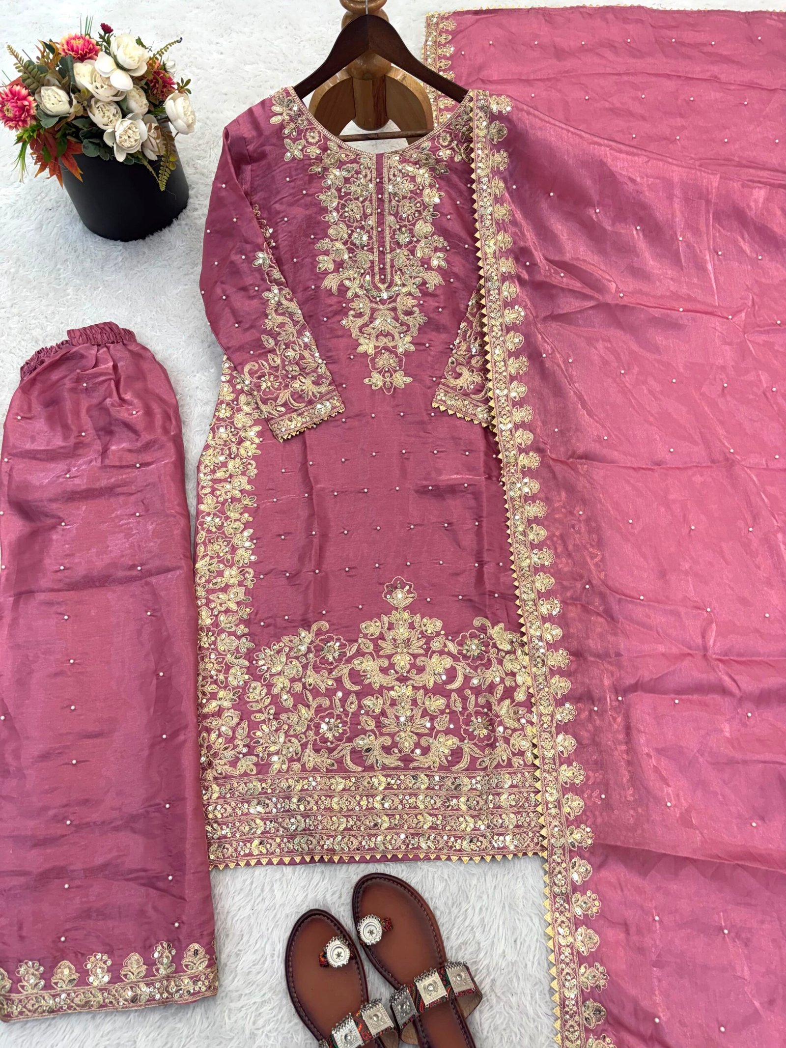 Presenting New Designer Collection In GMY SILK With Heavy Embroidery Coding Sequence Work Top-Bottom And Dupatta Set Fully Stitched Ready To Wear - Image 2