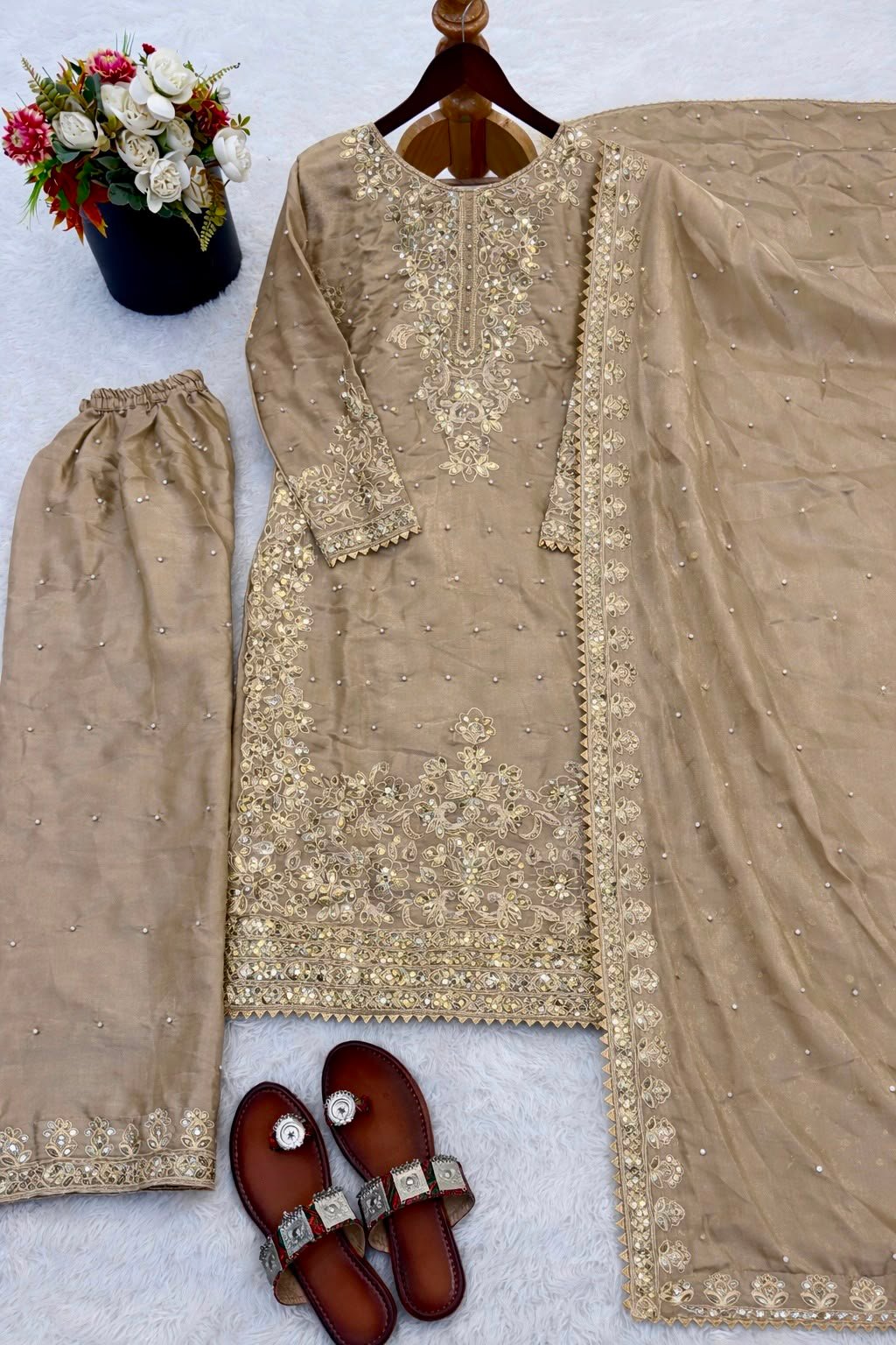 Presenting New Designer Collection In GMY SILK With Heavy Embroidery Coding Sequence Work Top-Bottom And Dupatta Set Fully Stitched Ready To Wear - Image 4