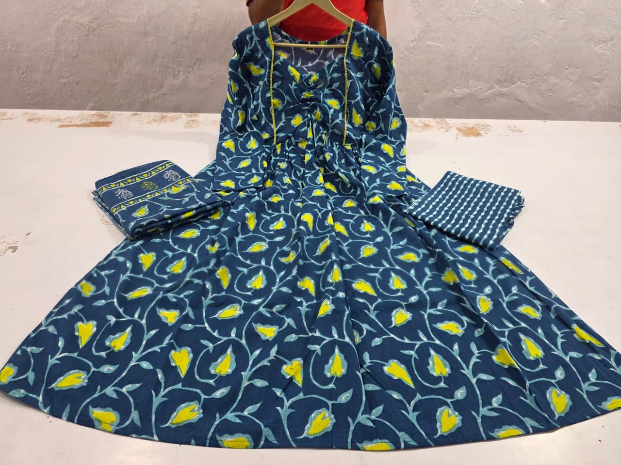 New Anarkali kurta set with Angrakha style with side dorii attached heavy Tassel - Image 2