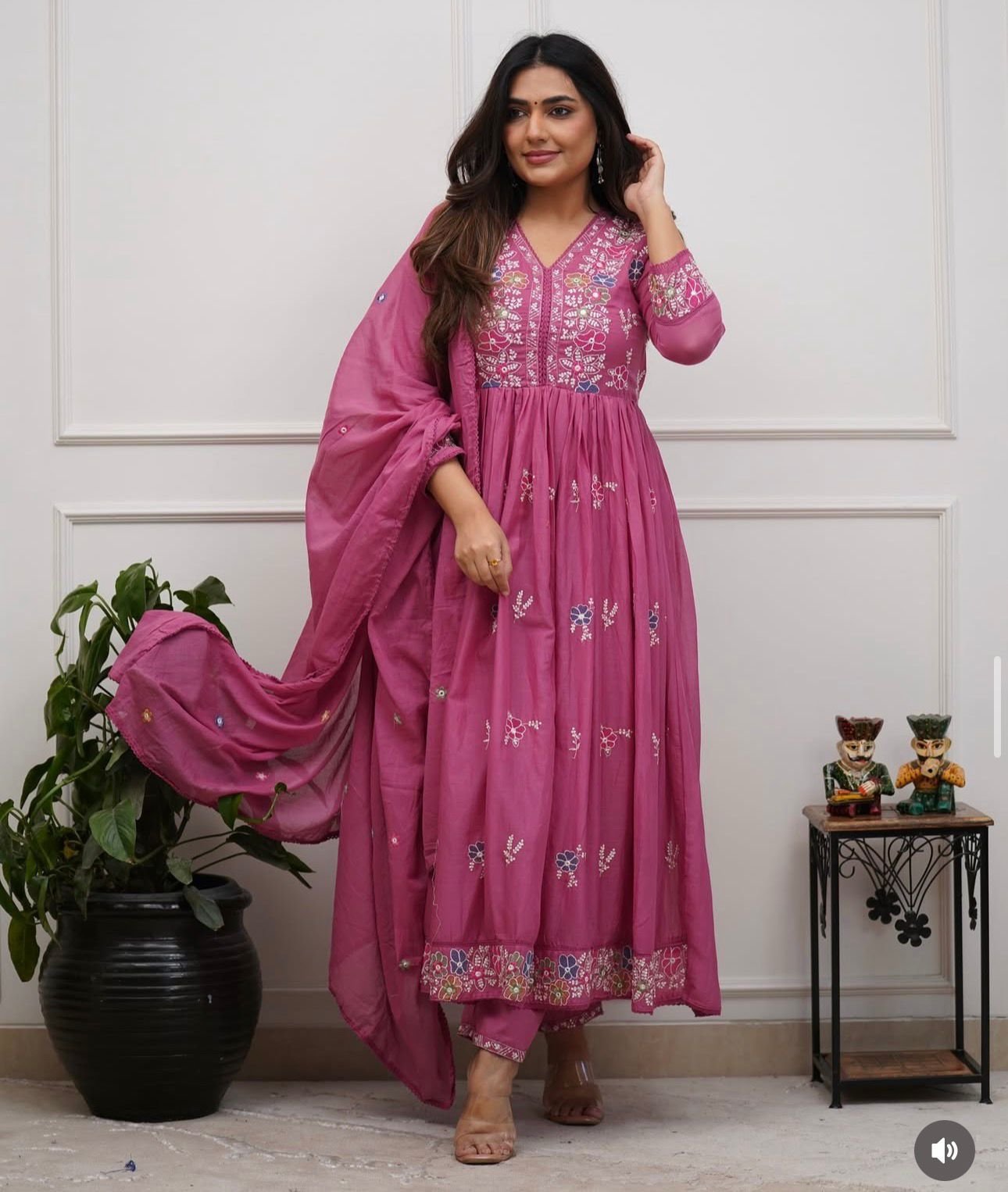 Beautiful cotton embroidery work on allover kurti and pant with mal mal dupatta with embroidery work