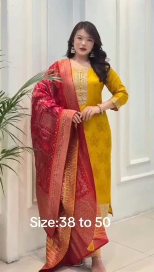 Launching New  New Colour Added Đěsigner Pure Banarasi Jequard Wiving Top With Pent & Dupatta Set