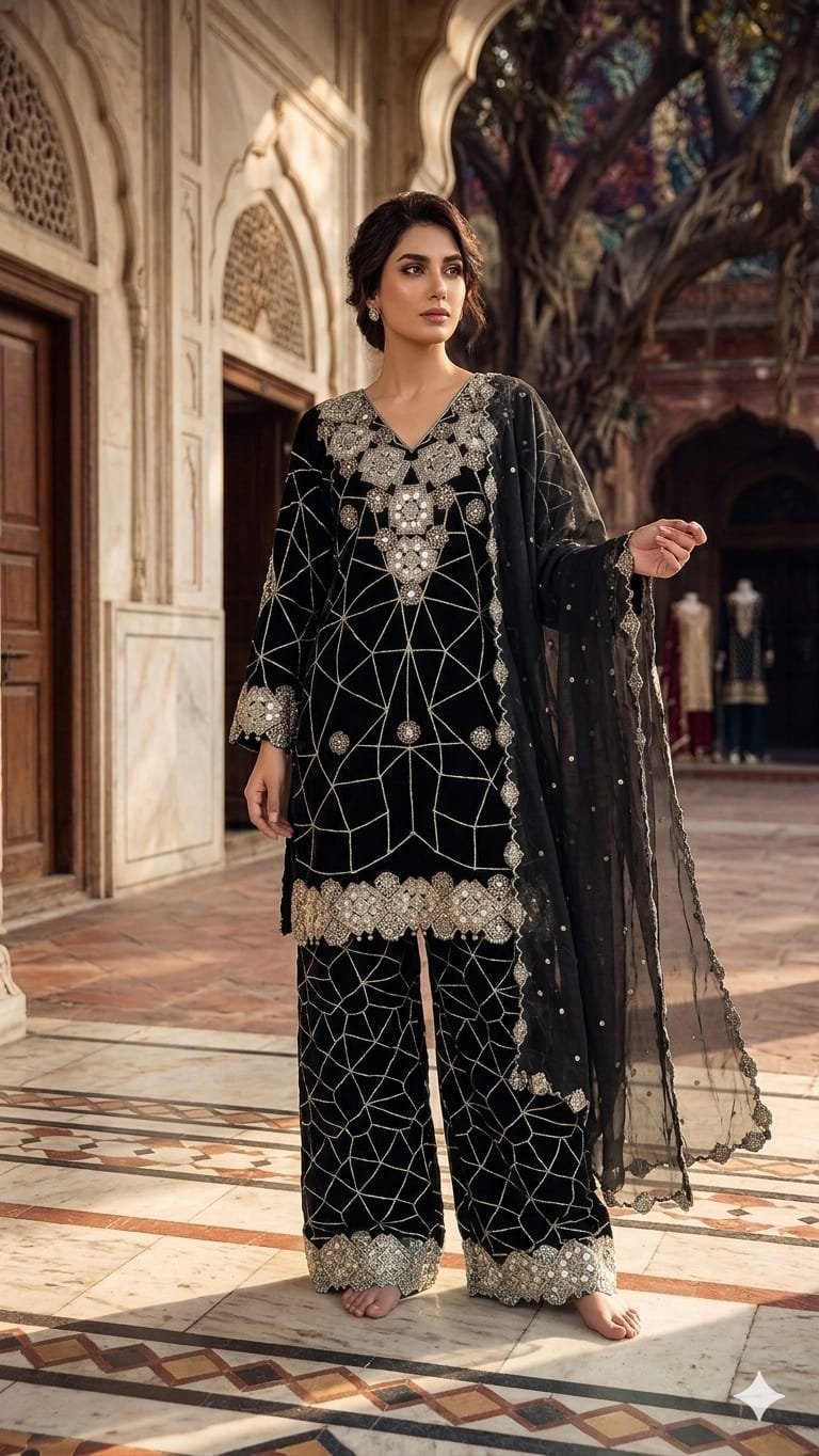 EXCLUSIVE AND TRENDY FOR WEDDING SEASON OUR SEQUENCE EMBROIDERY WORKED TOP, PLAZZO AND DUPATTA - Image 3