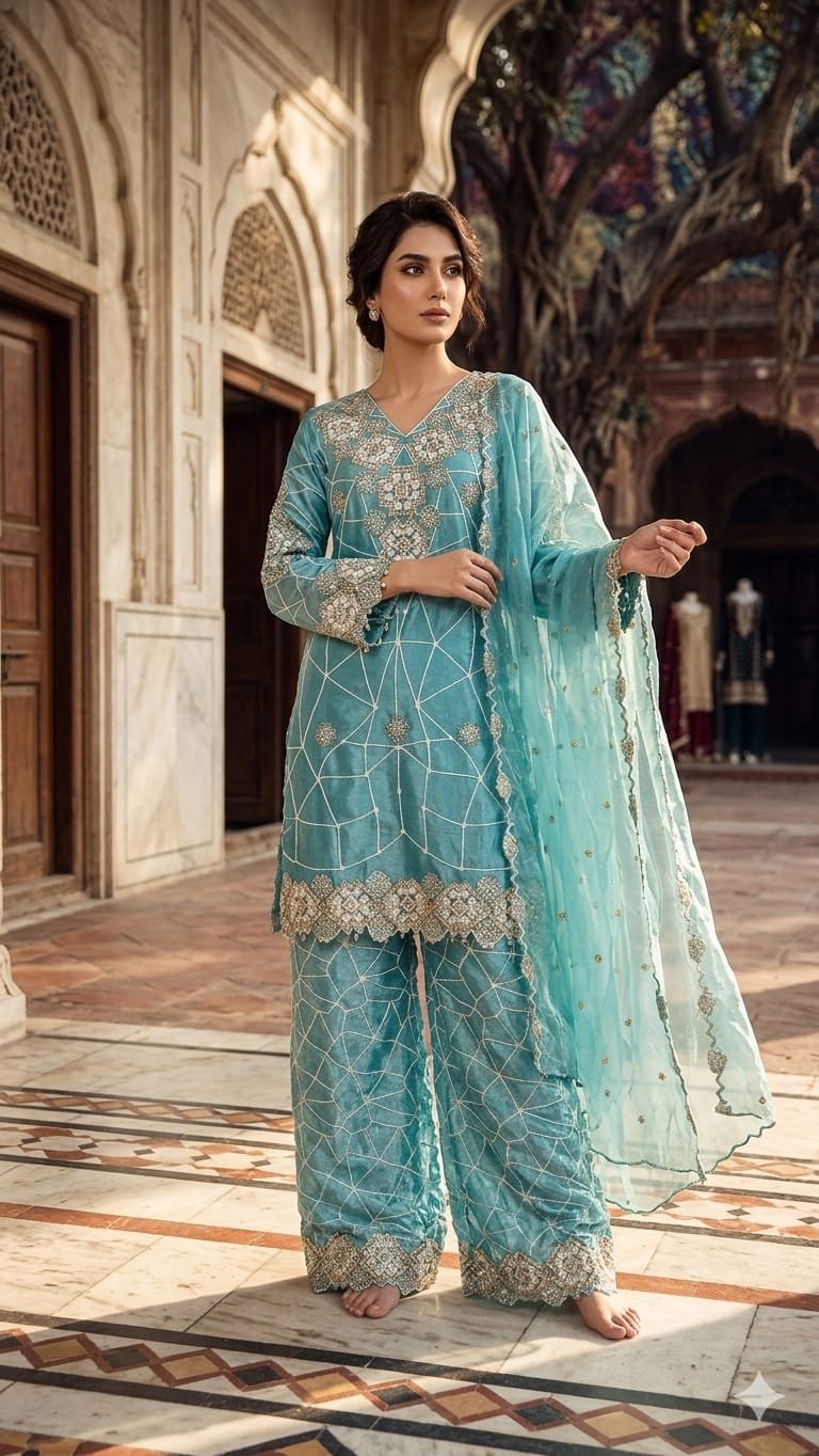 EXCLUSIVE AND TRENDY FOR WEDDING SEASON OUR SEQUENCE EMBROIDERY WORKED TOP, PLAZZO AND DUPATTA - Image 7