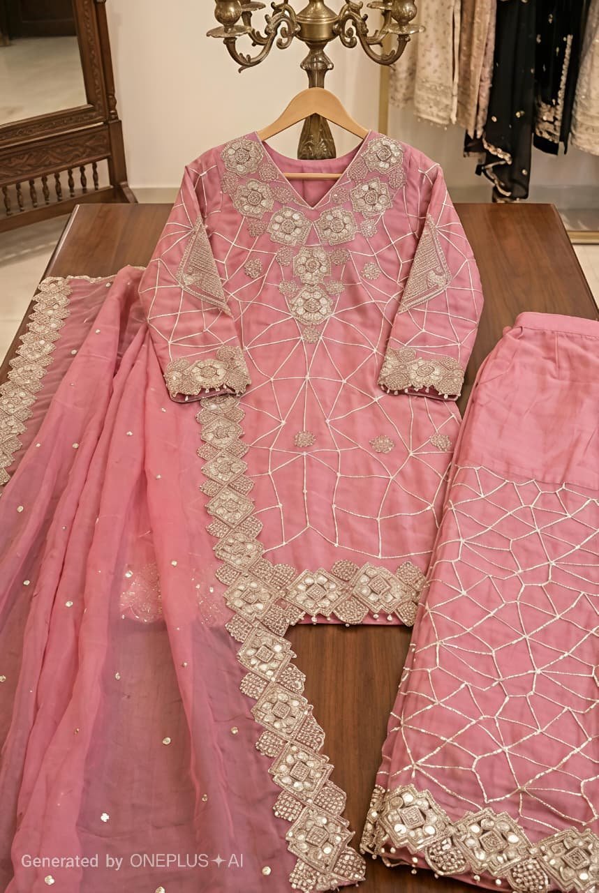 EXCLUSIVE AND TRENDY FOR WEDDING SEASON OUR SEQUENCE EMBROIDERY WORKED TOP, PLAZZO AND DUPATTA - Image 2