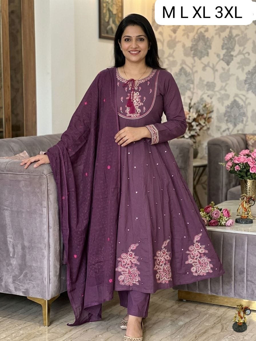 New Arrival: Deep Teal Cotton Anarkali Set - Image 3