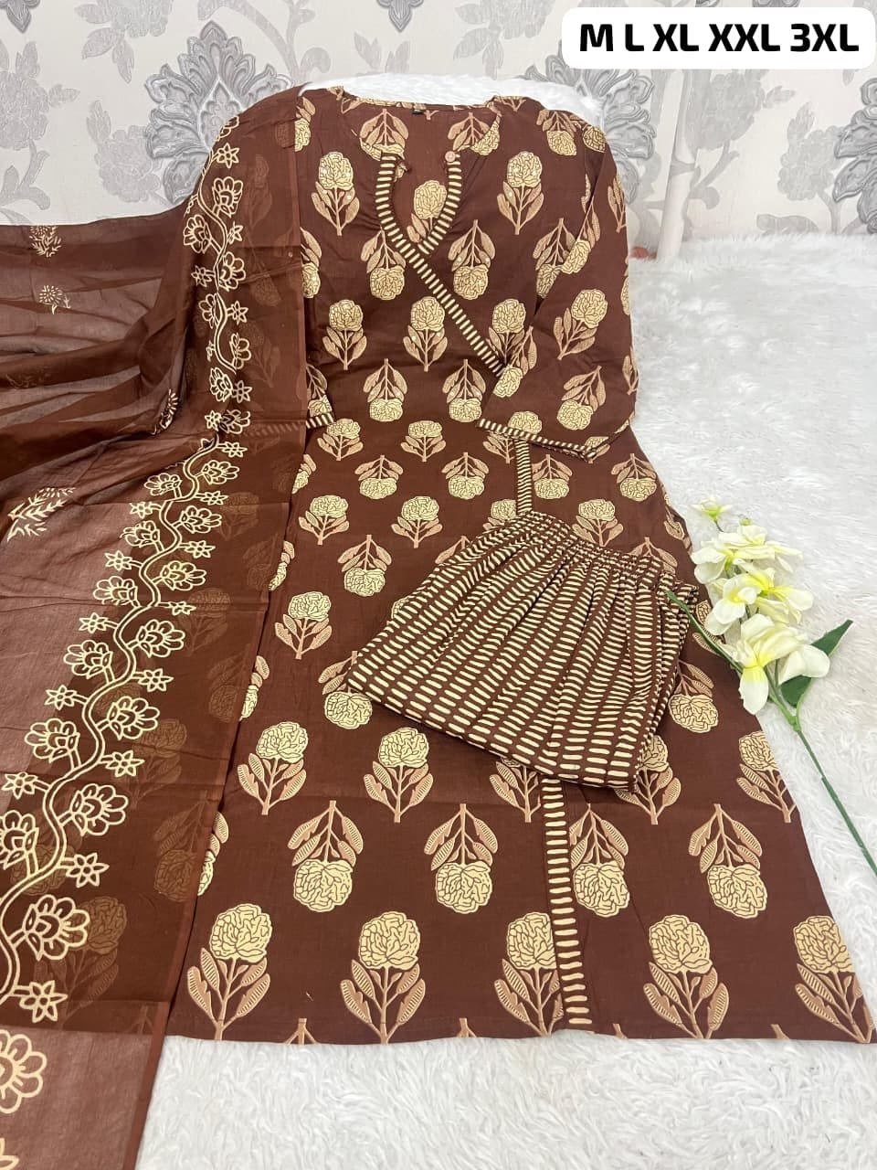 New straight kurta 3 pcs set plazo set with new style in machin - Image 2