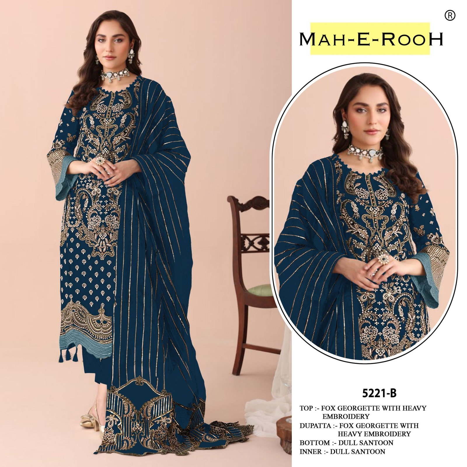 Fox Georgette with Embroidered 3mm Sequence work + Khatli Work - Image 6