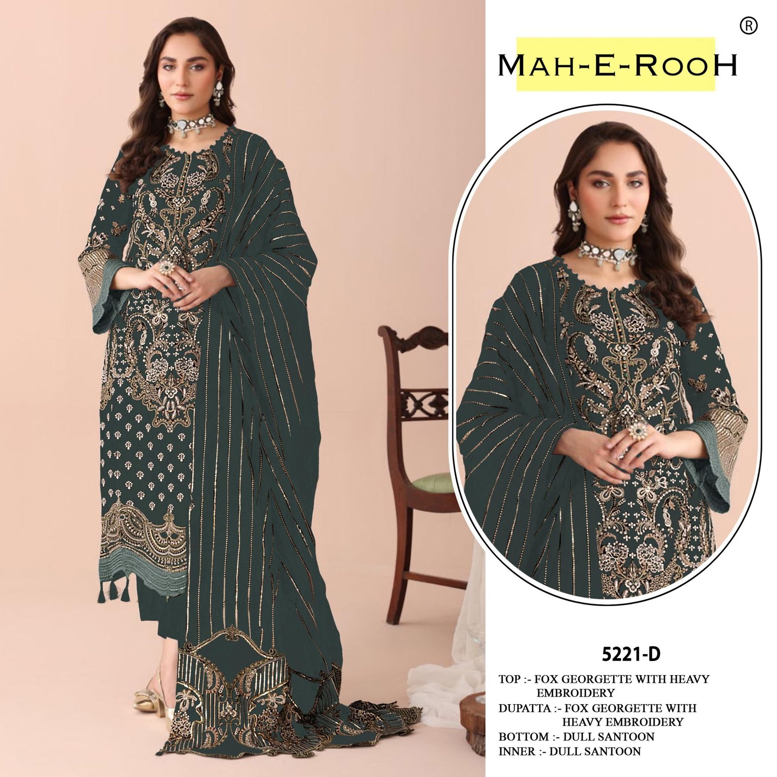 Fox Georgette with Embroidered 3mm Sequence work + Khatli Work - Image 8