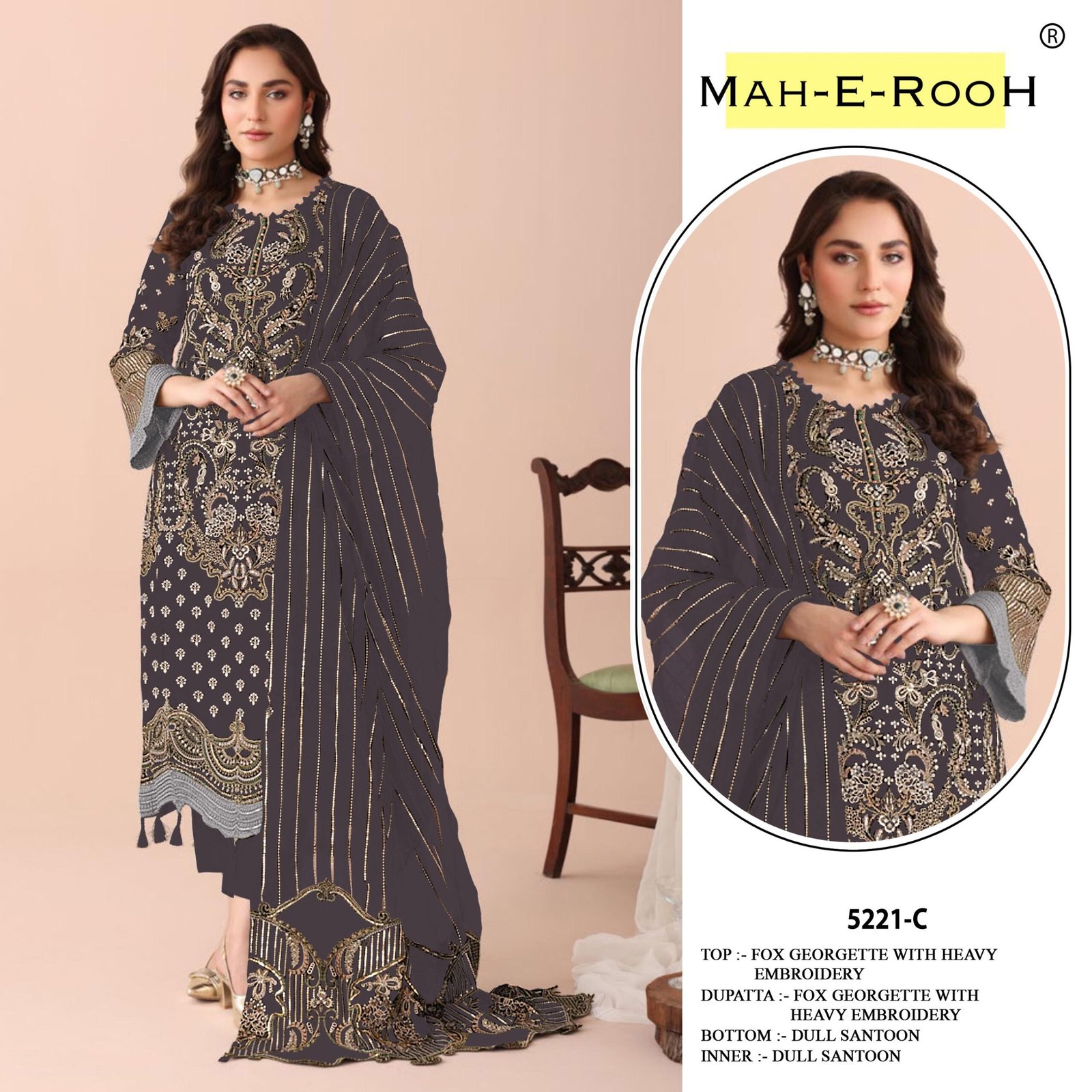 Fox Georgette with Embroidered 3mm Sequence work + Khatli Work - Image 3
