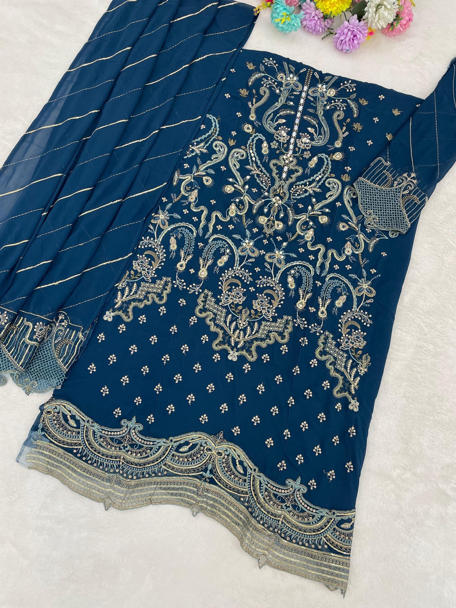 Fox Georgette with Embroidered 3mm Sequence work + Khatli Work - Image 5