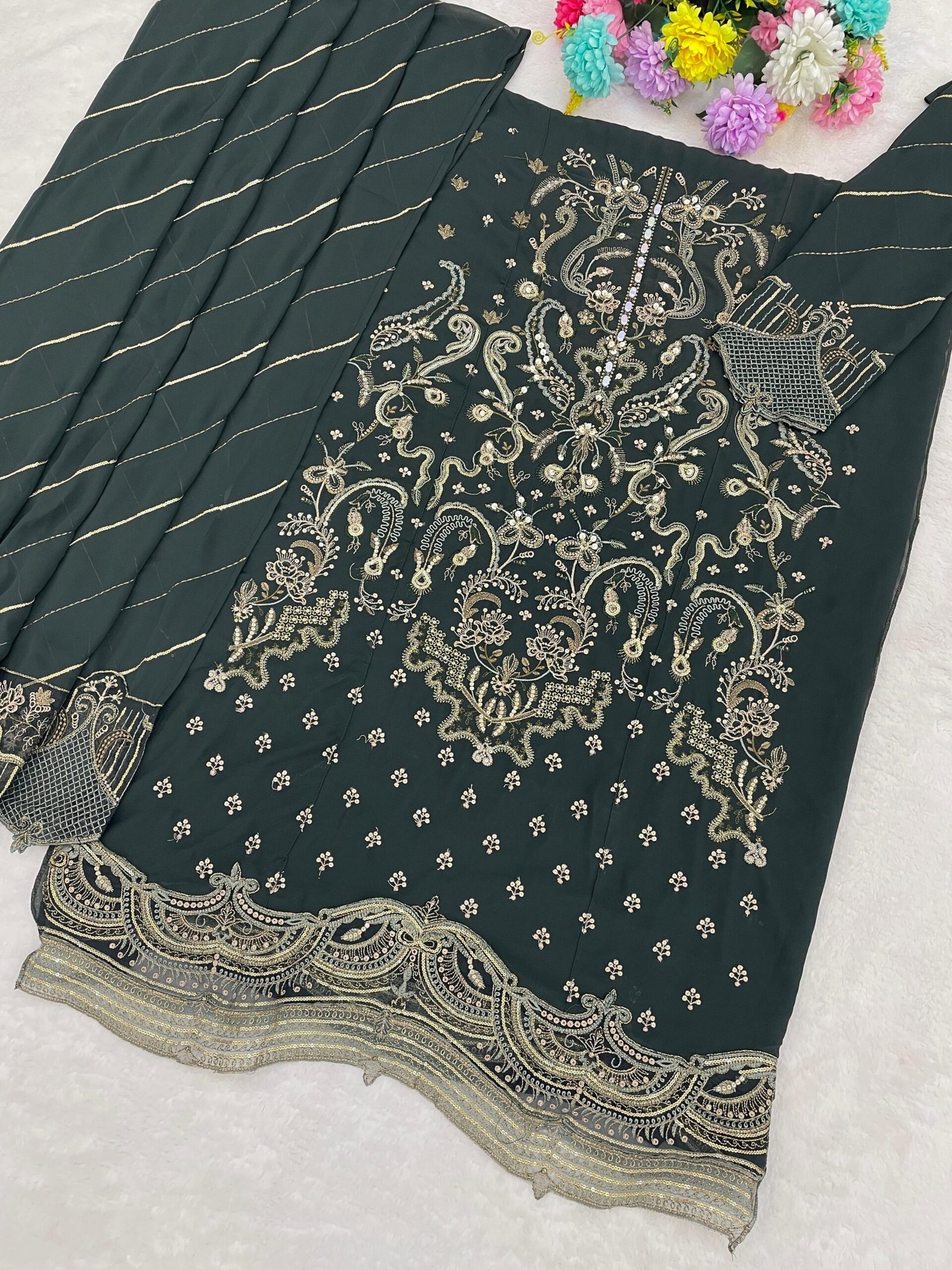 Fox Georgette with Embroidered 3mm Sequence work + Khatli Work - Image 7
