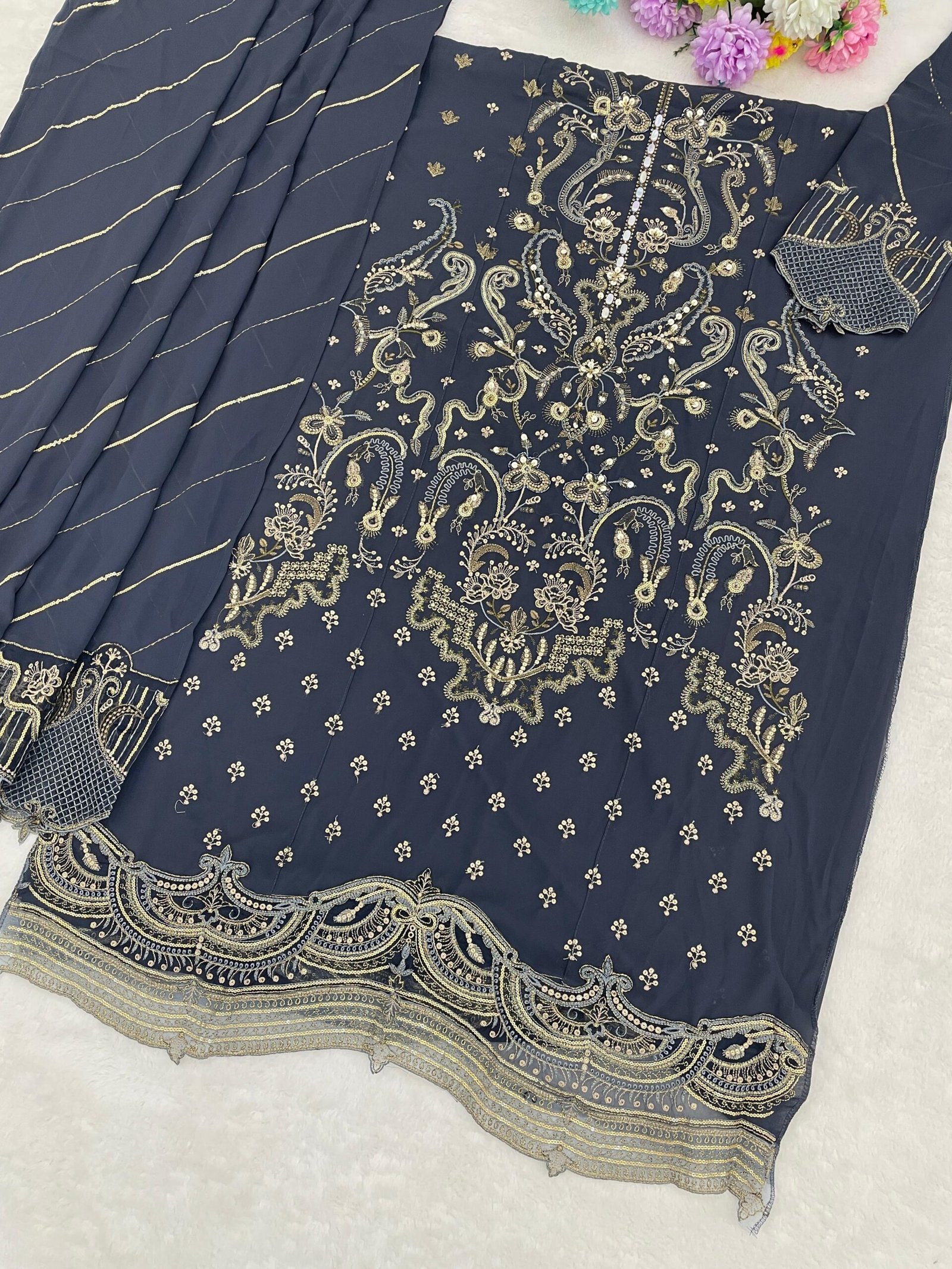 Fox Georgette with Embroidered 3mm Sequence work + Khatli Work - Image 2