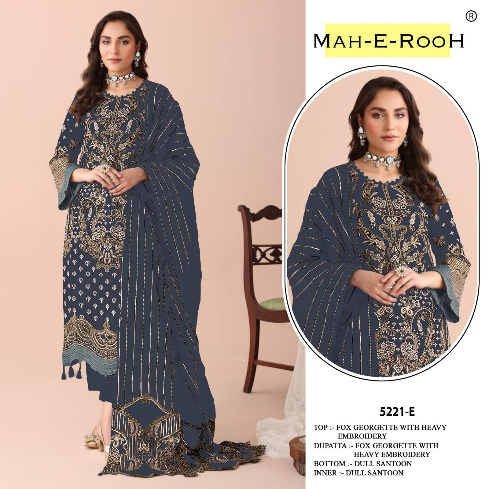 Fox Georgette with Embroidered 3mm Sequence work + Khatli Work