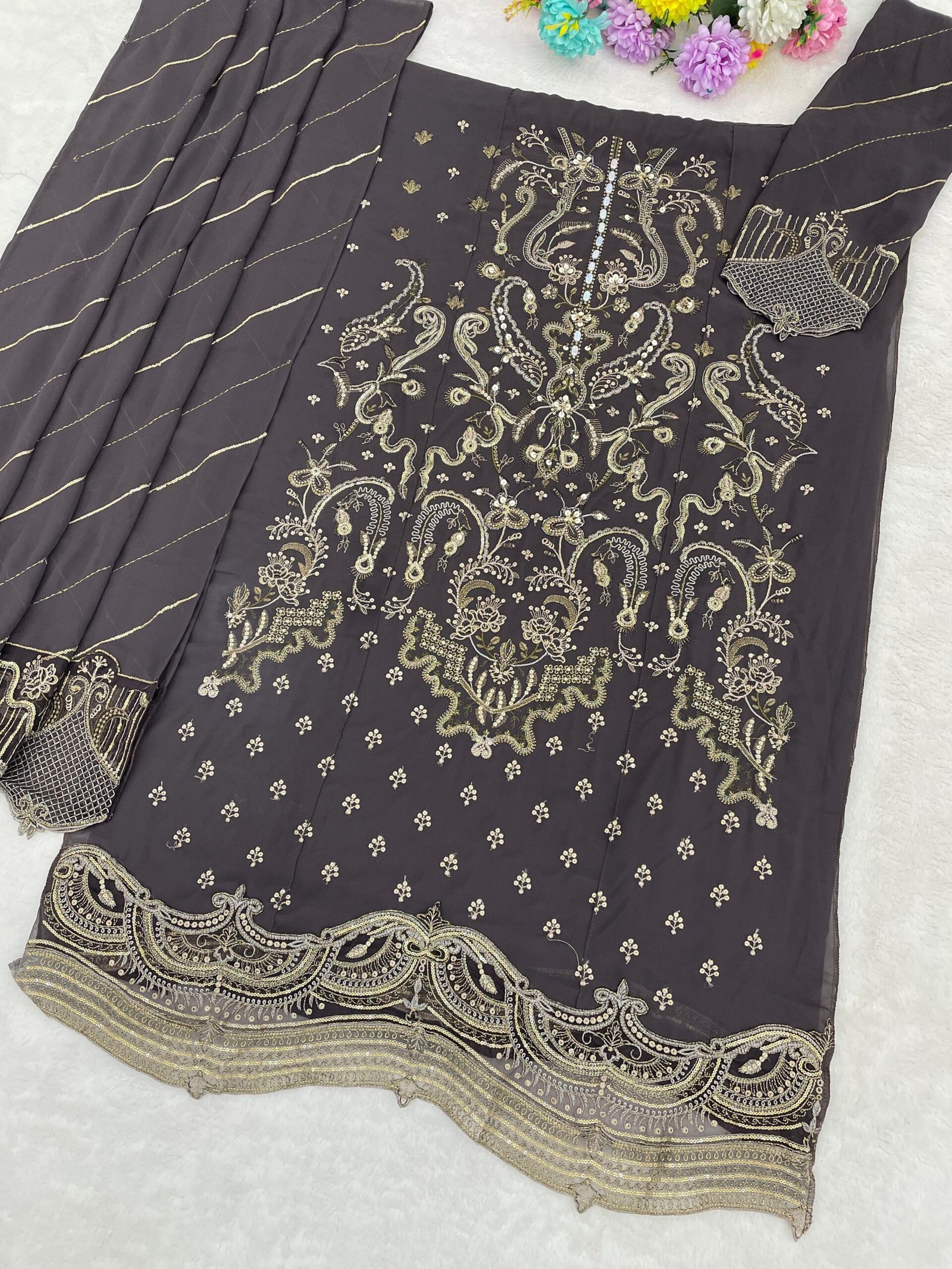 Fox Georgette with Embroidered 3mm Sequence work + Khatli Work - Image 4