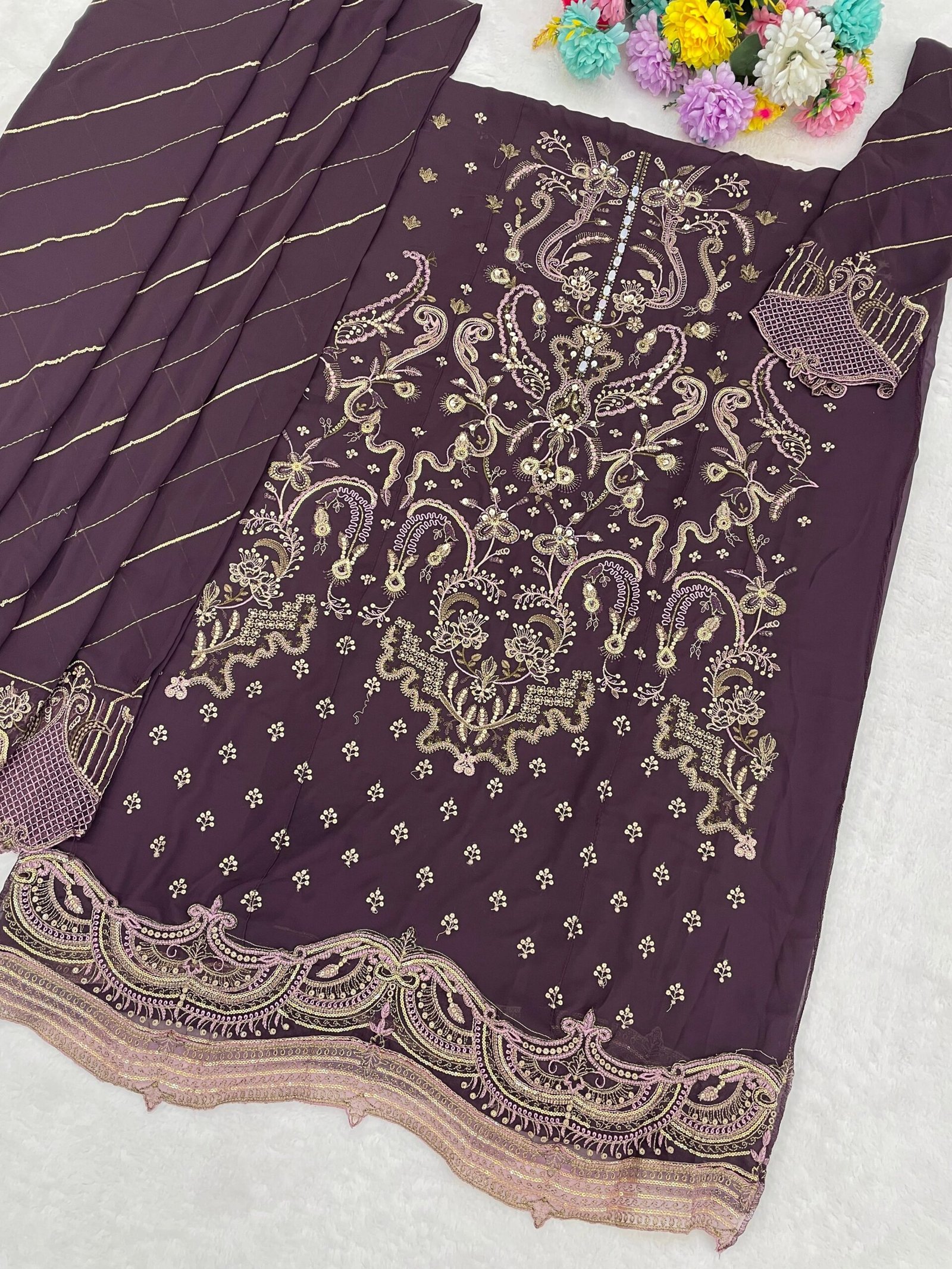 Fox Georgette with Embroidered 3mm Sequence work + Khatli Work - Image 10