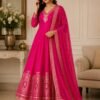 Launching New  Đěsigner Pure Banarasi Anarkali Kali Gown Jequard Wiving Top With Pent & Dupatta Set