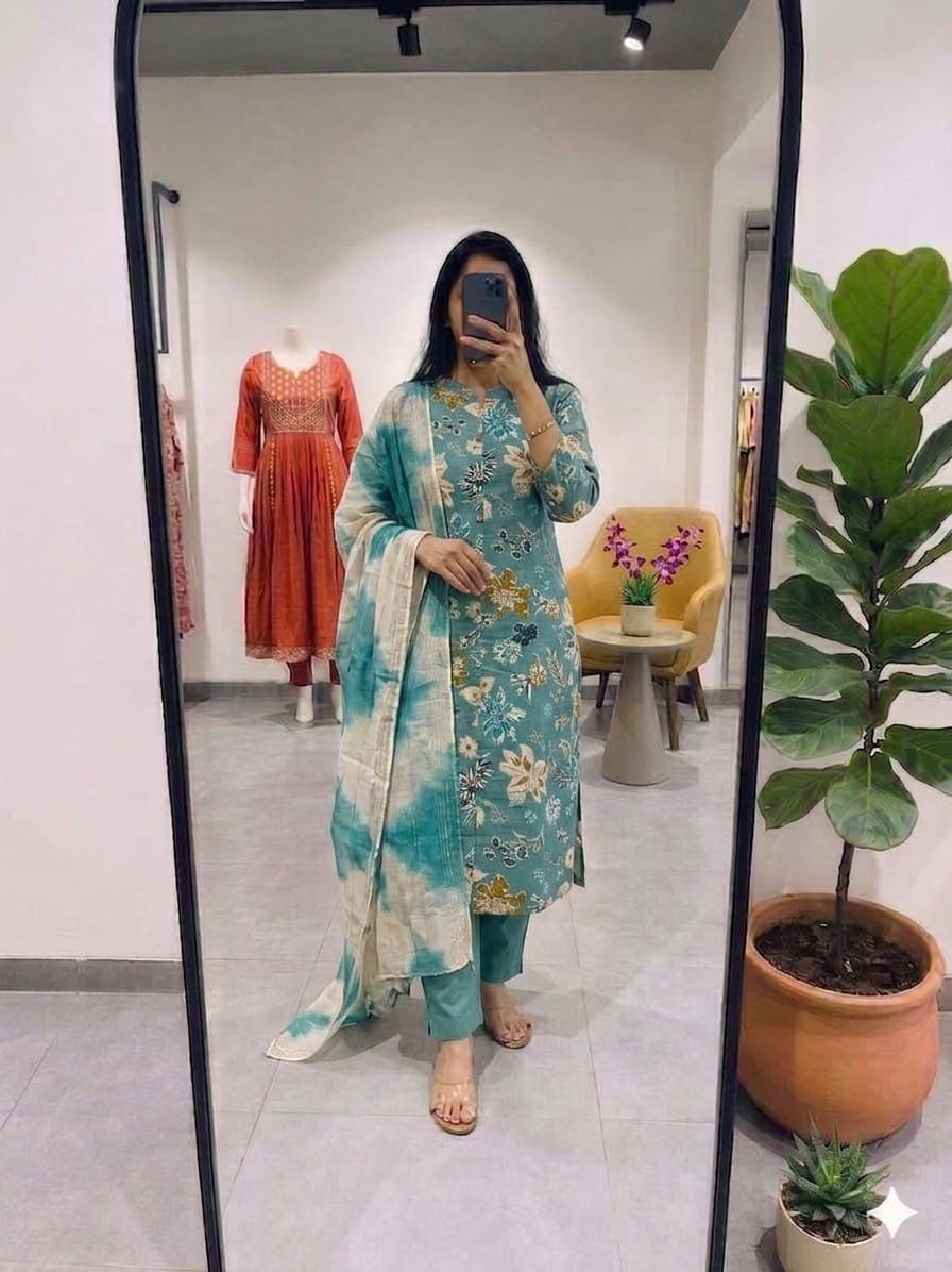 BEAUTIFUL FLORAL KURTI-PANT-DUPPATA - Image 2