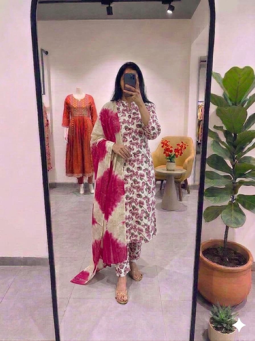BEAUTIFUL FLORAL KURTI-PANT-DUPPATA - Image 4