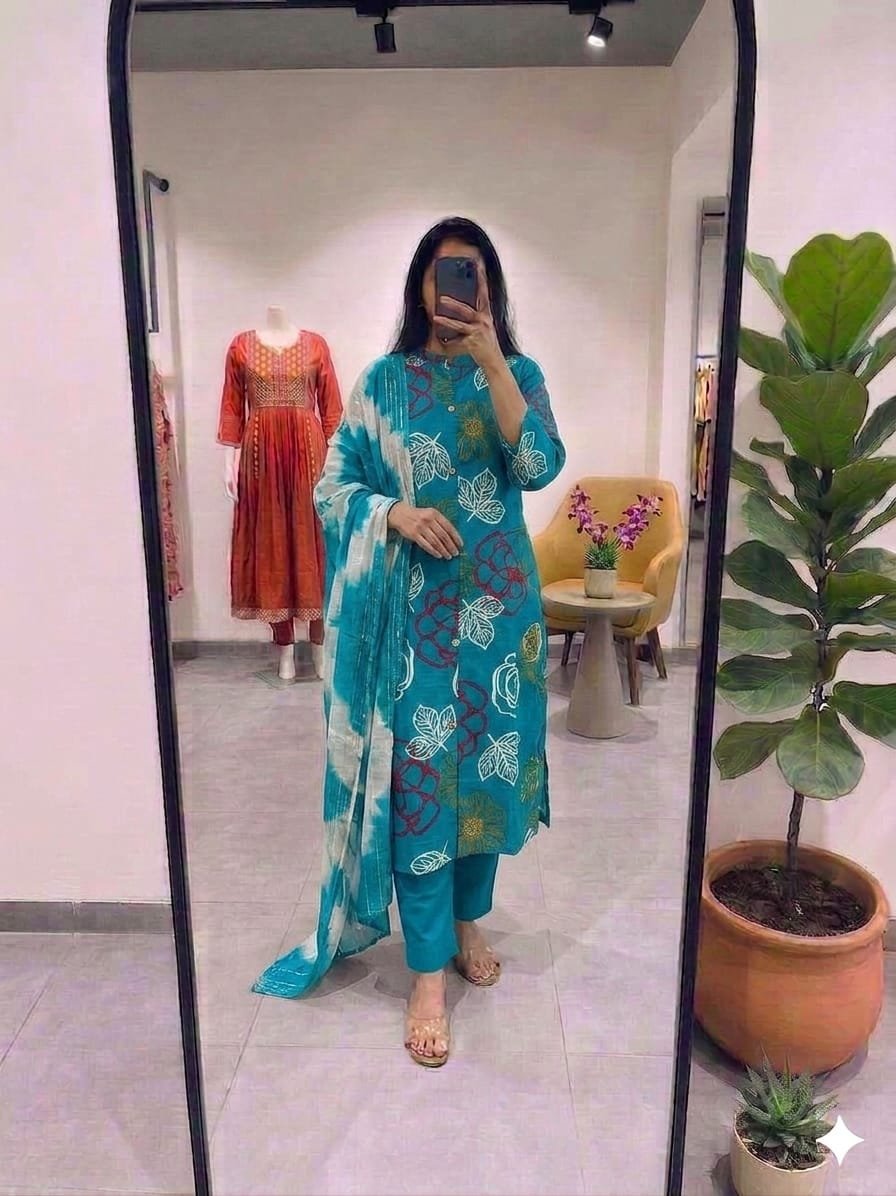 BEAUTIFUL FLORAL KURTI-PANT-DUPPATA - Image 5