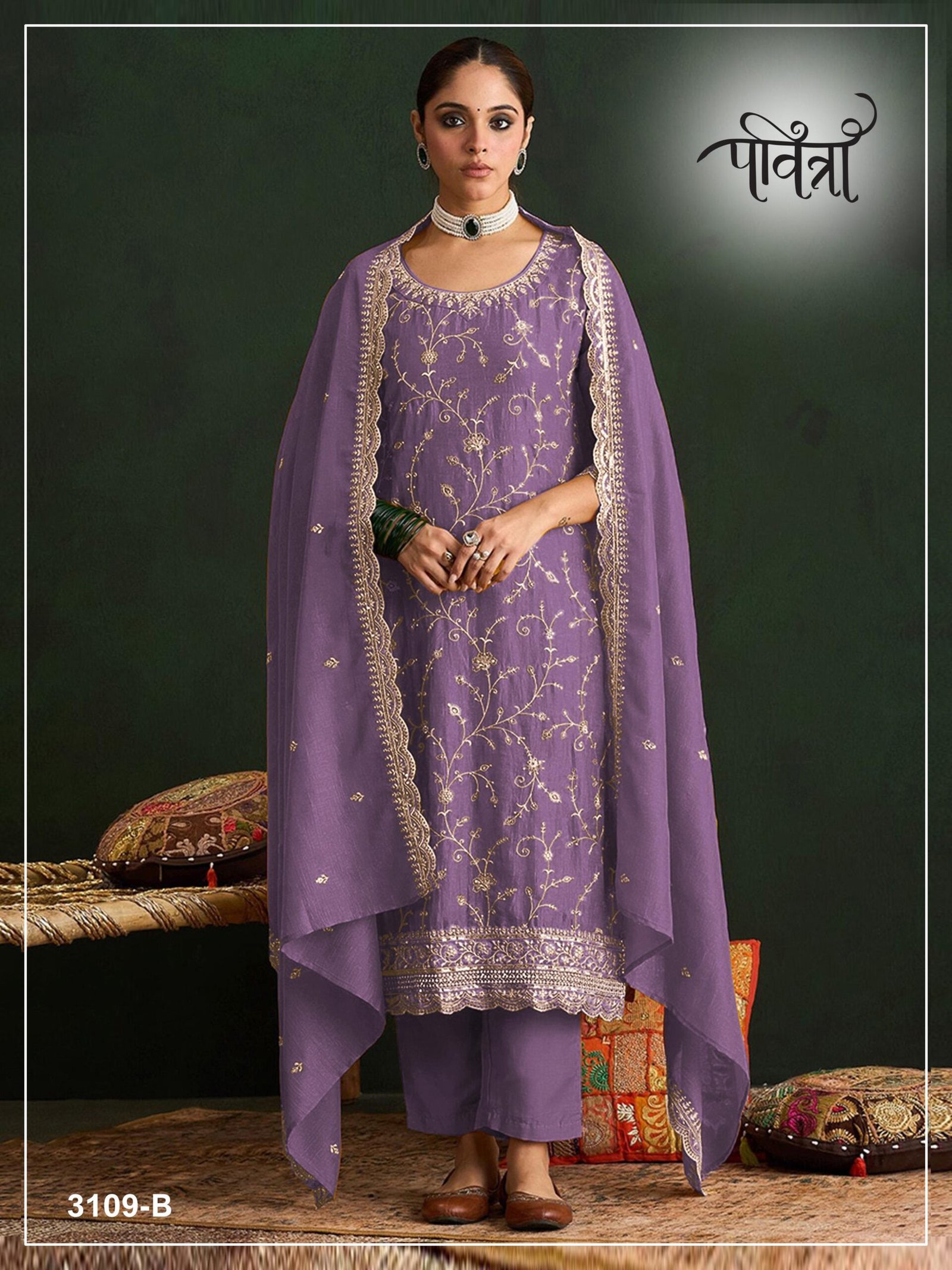 Vichitra Silk with Heavy Embroidered 3mm Sequence Work - Image 7