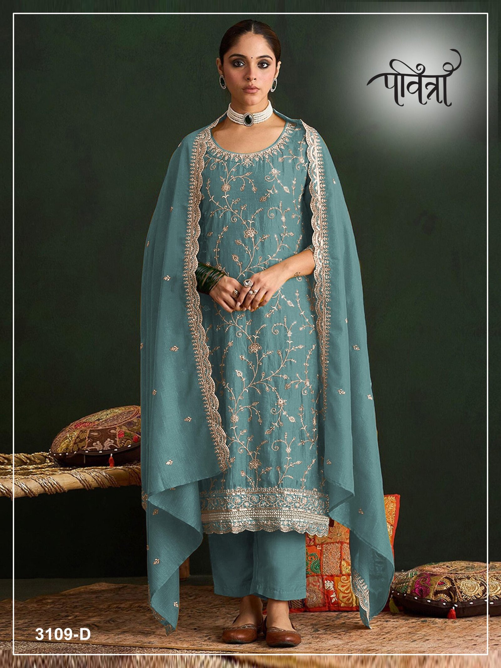 Vichitra Silk with Heavy Embroidered 3mm Sequence Work